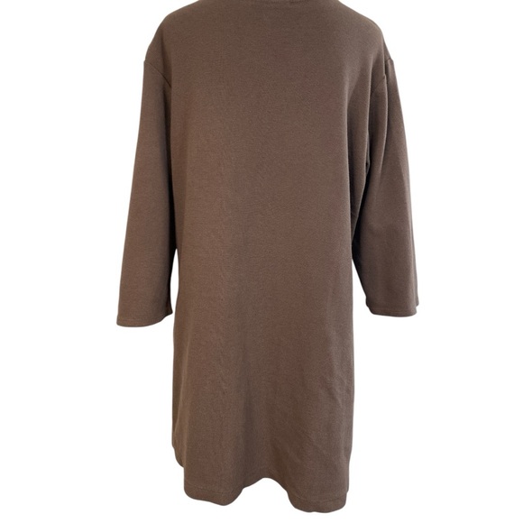 Chalet Fine Waffle-Knit Tunic Asymmetrical Hem Brown Large Button Details Size L - Picture 3 of 9
